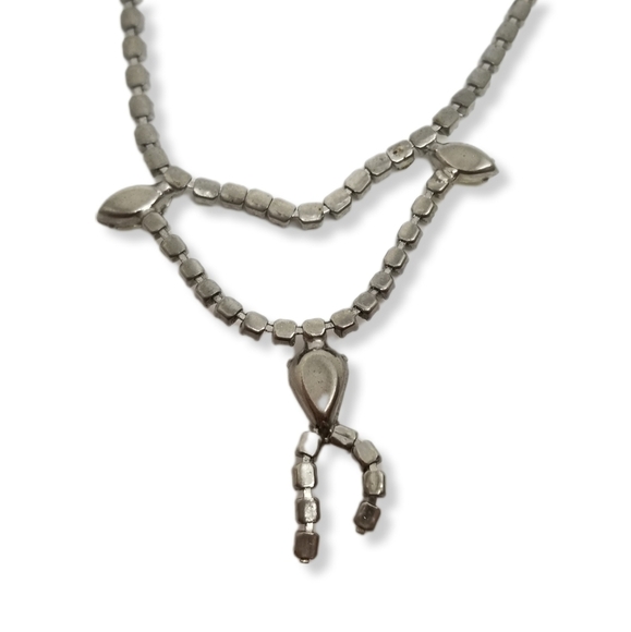 VINTAGE 1940s SILVERTONE CHAIN & DIAMANTE NECKLACE - Picture 8 of 8